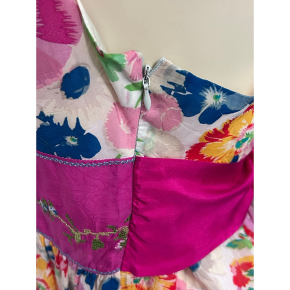 Johnny Was NWT Floral Midi Dress Pink White Embroidered Beaded Size M - Picture 7 of 16